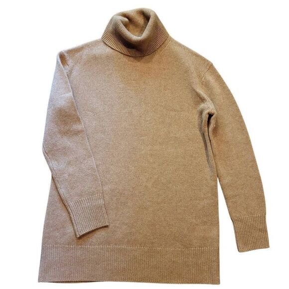 Chico's Sweater Women's Small Tan Camel Cashmere Turtleneck Tunic Soft Neutral - Picture 1 of 4